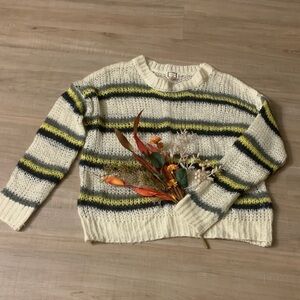 Striped Crew Neck Sweater - Cream, Yellow, Gray